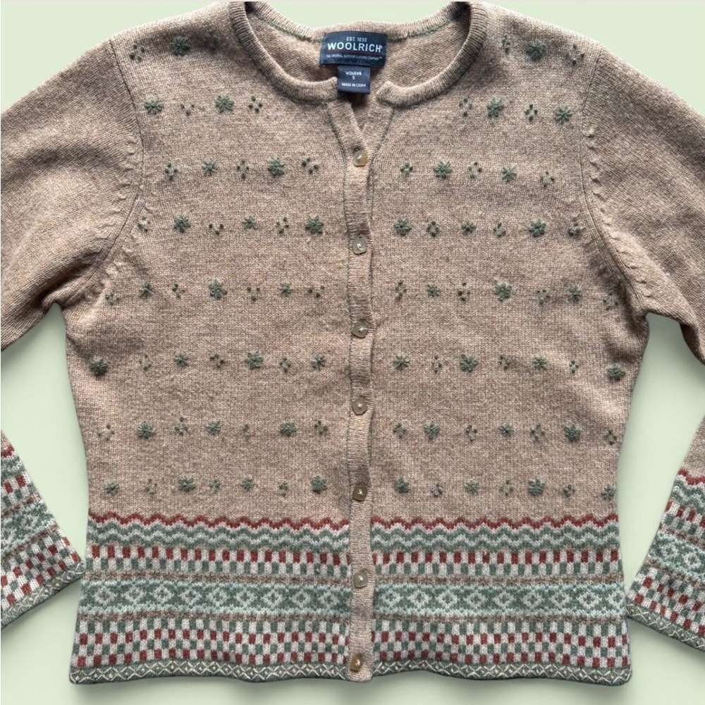 Woolrich Women's Beige Cardigan with floral design size small